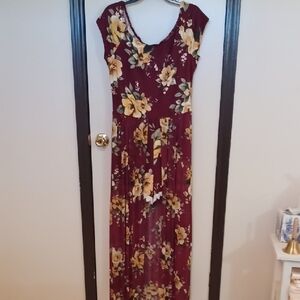 BeBop Burgundy Floral Jumpsuit with Yellow Bloom